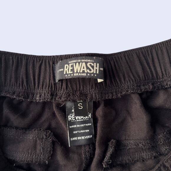 REWASH Y2K Cargo Joggers - Black Rayon Relaxed Fit Streetwear Pants S - Picture 2 of 7